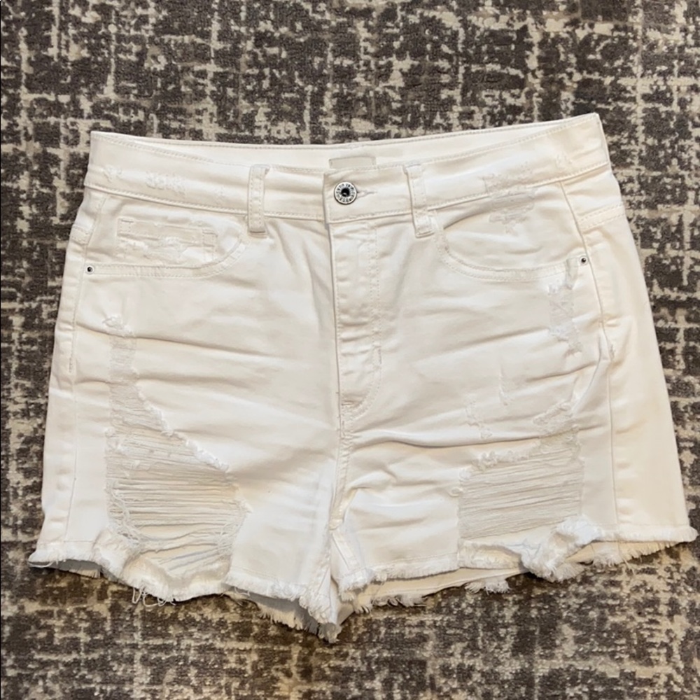 White Ripped Denim Shorts